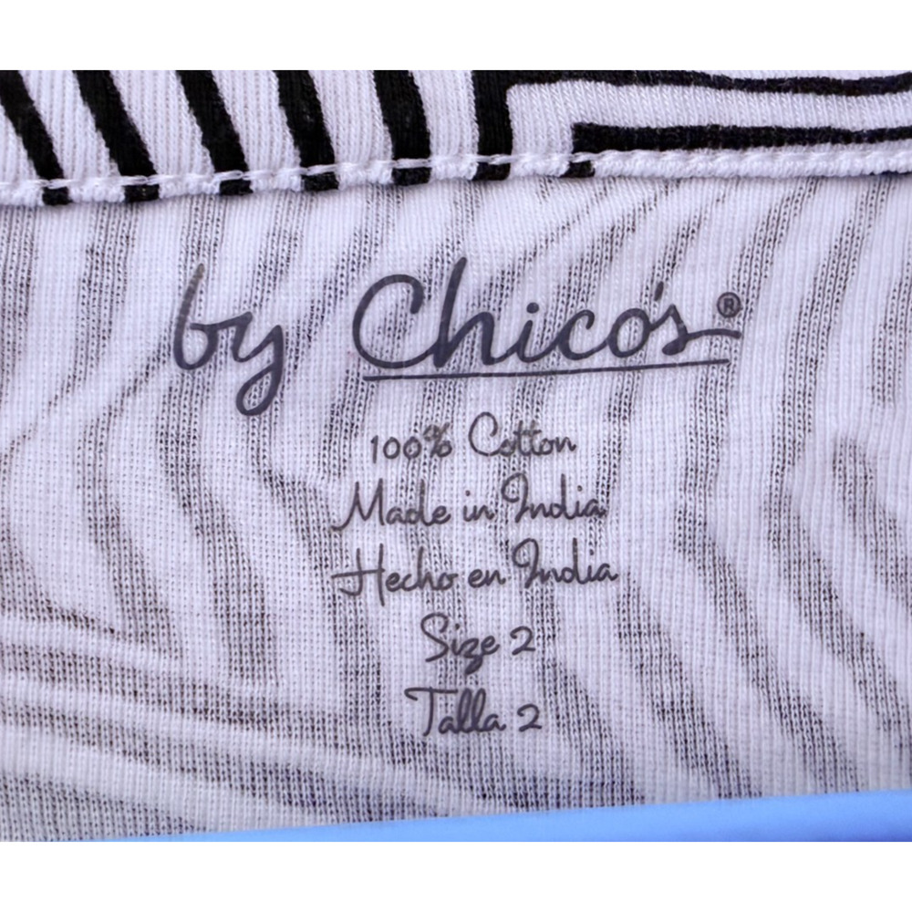 Chico's Womens Large Zebra Print Top Notch V Neck Short Sleeve Cotton Resortwear - Picture 4 of 9